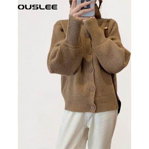 OUSLEE Women Cardigans Sweater 2021 Spring Autumn Fashion Slim Ladies Knitted Sweaters Female Casual Button Up Collar Cardigan