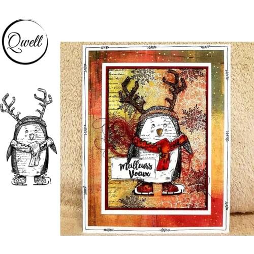 QWELL Clear Stamps Penguin Skiing Cold Scarf DIY Scrapbooking Craft Cards Album Making Template 2021 New 6*3.7inch