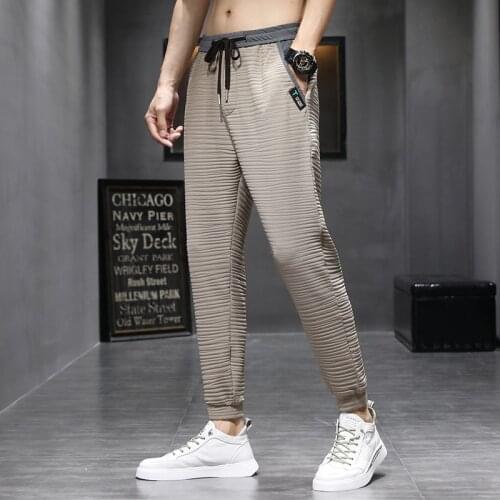 Ice Silk Loose Jogging Pants Men Summer Thin Long Length Drawstring Casual Men Trousers Clothing Korea Style Harem Pants Men