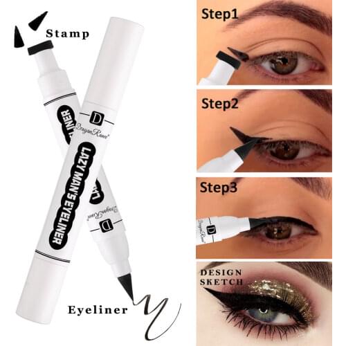 Waterproof Quick Dry Eyeliner Pencil Double Ended Seal Eyeliner Stamp Pen Long Lasting Eyeliner Pen Beauty Eye Cosmetic Makeup