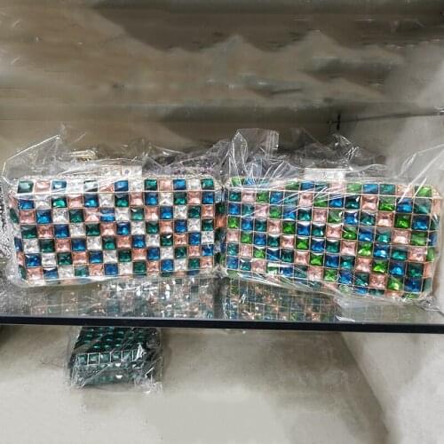 Top Quality Big Rhinestone Clutch Blue/White/Green Gemstone Crystal Evening Purses And Diamond Wedding Bag Mini Party Handbags