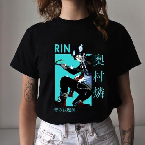 2021 Hot Anime Blue Exorcist T Shirt Women Kawaii Summer Tops Graphic Tees Rin Okumura Harajuku Tees