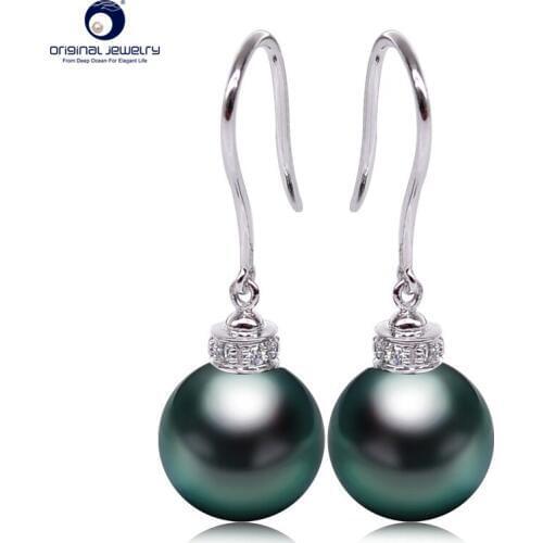 YS 18K Solid Gold 8-9mm Black Tahitian Pearl Drop Earrings Fine Jewelry For Women