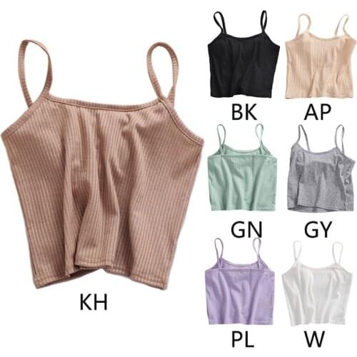 Women Summer Sleeveless Cropped Tank Top Ribbed Knitted Plain Solid Color Slim Camisole Spaghetti Strap Basic Sling Vest