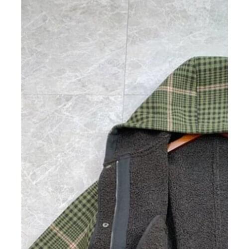 Womens Plaid Coat Hooded Loose Long Sleeve Single Breasted Jacket with Pockets New Autumn Winter