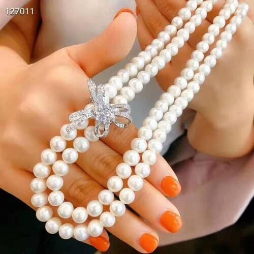 Womens jewelry 8-9mm 50-55cm micro inlaid zircon flower accessories white freshwater pearl necklace