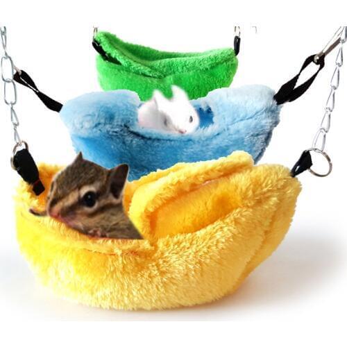 3colors Winter Short Plush Banana Boat Hamster Sugar Glider Hammock Parrot Cage Hanging Sleeping Bed Cage Small Pet Toy Swing