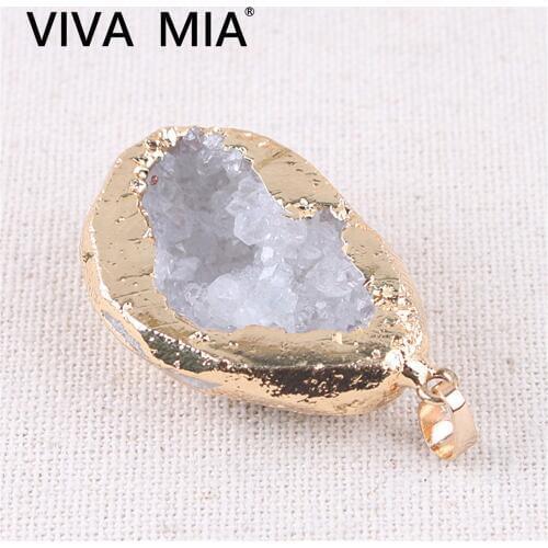 White Druzy Quartz Agates Geode Crystal Necklace Natural Stone Irregular Gold Raw Agat Pendant