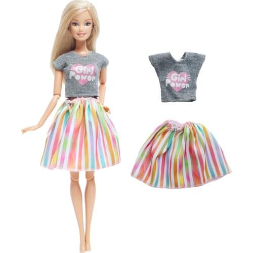 1 Pcs Fashion Doll Dress Clothes for Barbie Doll Cute Gray Shirt Rainbow Skirt Outfit for 1/6 Dolls Accessories Baby Toys