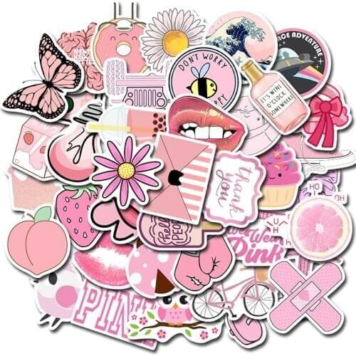 10/30/50PCS geometric cute girl pink small fresh room laptop luggage graffiti stickers waterproof decoration wholesale