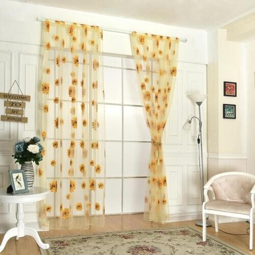 100x200cm Sheer Sunflower Curtain Panel Home Decor Room Divider Valance Drape