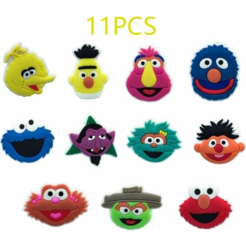 11pcs Cartoon PVC Shoe Charms Sesame Street Shoe Accessories Shoe Buckle Decorations fit Croc JIBZ Kids X-mas Gift