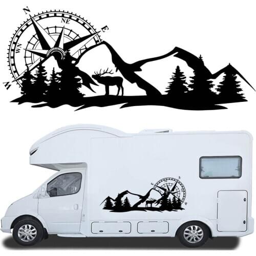 2x Auto Body Sticker Car Stickers Styling Decal Large Compass Navigation W/Mountain Deer For Camper Van Motorhome
