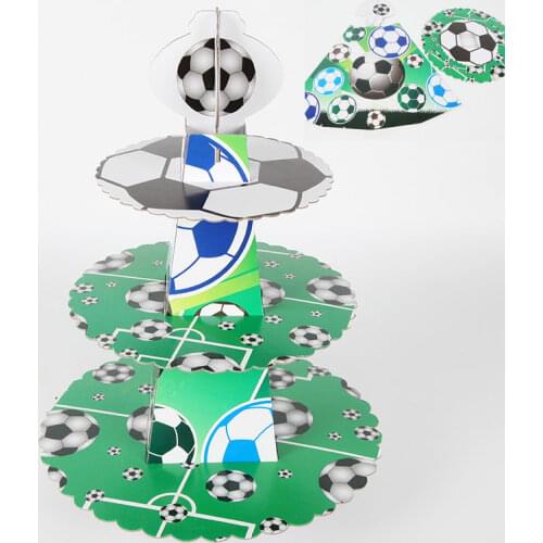 2021 Football Soccer Cake Stand 3 Tier Round Paper Cake Rack Happy Birthday Party Supplies Decoration Cardboard Cake Display
