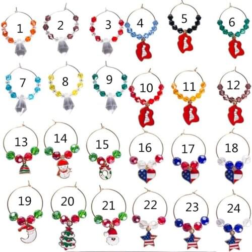 24 Wine Glass Goblet Charms With Cute Fashion Dangle For Jewelry Making Winemaker Christmas Table Decoration Family Set