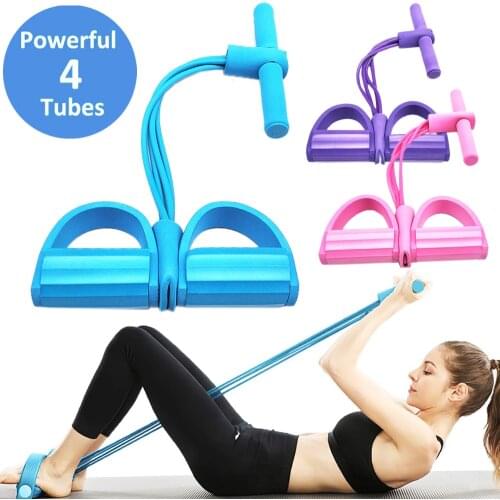 4 Tube Fitness Rubber Resistance Gym Weight Loss Sit-ups Pull Rope Elastic Band Exercise Equipment At Home Workout Training