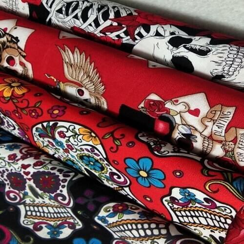 4pcs 25x24cm Vintage Halloween Rose Flower Skull Printed Cotton Fabric Bundle DIY Sewing Patchwork Doll Cloth Small Size Bundle