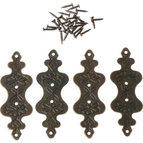 4Pcs Antique Brass Corner Box Decorative Jewelry Gift Box Decorating Foot Album Feet Leg Corner Protection Furniture