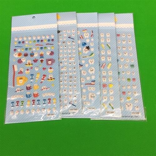 5pcs Dental Cute molar shaped cartoon teeth tooth fairy puffy plastic sticker for Dental gift kids scrapbook