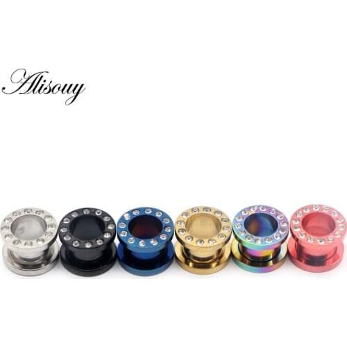 Alisouy 2pc Stainless Steel HQ Crystal Zircon Ear Tunnels Plug Screw Fit Colorful Ear Flesh Gauge Ear Expanders Jewelry 2-10mm