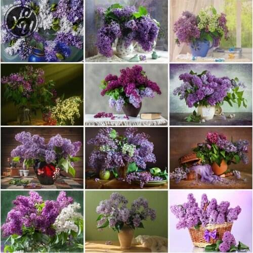 Diamond Painting Purple Flowers Full Drill Cross Stitch Kits for Adults Square Round Mosaic Art Accessories for Home Room Decor