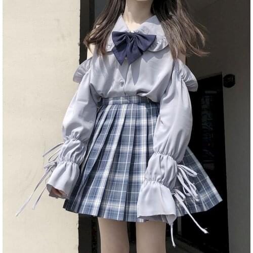 Blouse Woman Shirts Harajuku Blouse Plaid Skirts 2 Piece Set Women Clothes Tracksuit Summer Preppy Clothe Loose Two Pieces Set