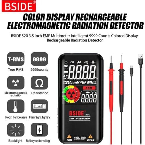BSIDE S20 Digital Multimeter EMF Multimeter Intelligent 9999 Counts Colored Display EMF Tester Detector Radiation Detector