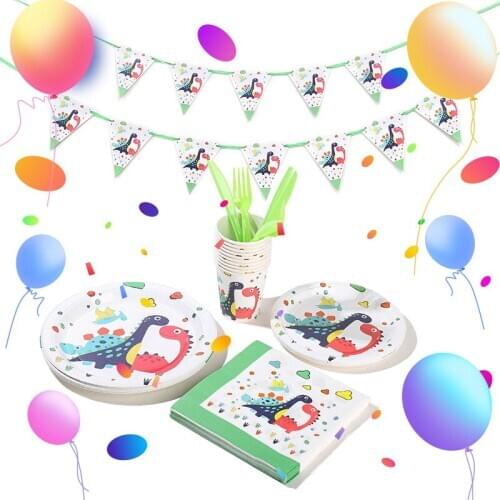 Dinosaur Theme Party Tableware Set Cartoon Birthday Party Paper Cup Paper Plate Tissue Knife Fork Spoon Party Utensils abc304