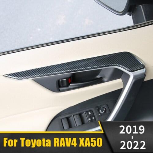 4pcs ABS Carbon Fiber Car Door Panel Armrest Cover Trim Door Handle Trim For Toyota RAV4 RAV 4 2019 2020 2021 XA50 Accessories
