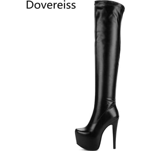 Dovereiss Fashion Winter sexy Pointed Toe white Over the knee boots clear heels boots platform boots Stilettos Heels 30-48