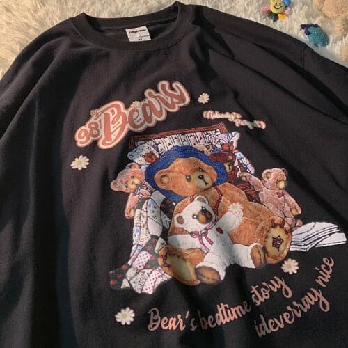 Stylish Letter Bear Graphic Tee Kawaii T Shirts Harajuku Teens Clothes Casual O-neck Short Sleeve Tops New Summer Korean Fashion