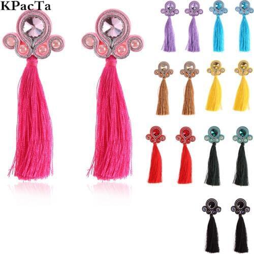 KPacTa Fashion Soutache Handmade Long Tassel Earring Ethnic Jewelry Women Crystal Decoration Drop Earring Clothing Accessories
