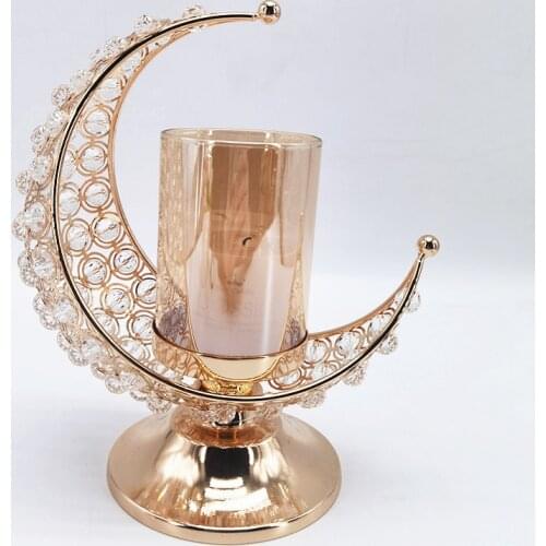Creative Eid Mubarak Moon Shaped Candle Holder Ramadan Candlestick Home Wedding Table Decoration