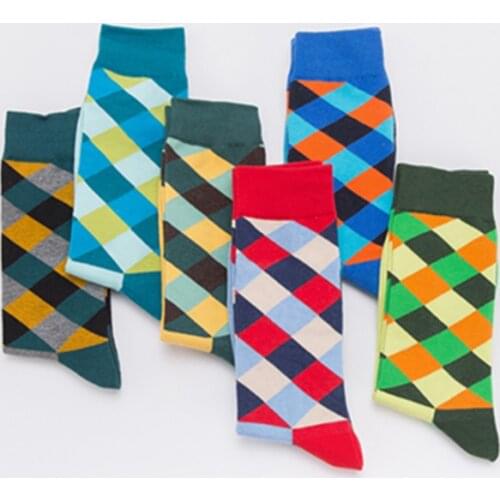 Square Geometry Pattern Striped Men Happy Socks Funny Art Colorful Printed Winter Warm Socks Cotton Long Unisex Socks for Male