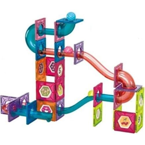 Magnetic Tiles 77Pcs Pipe Magnetic Blocks for Kid 3D Magnetic Building Blocks Tiles Set ​with 8 Colored Marbles STEM Toy