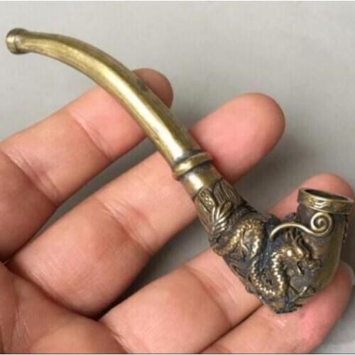 Copper Statue Chinese pure brass Carving dragon cigarette holders small statue