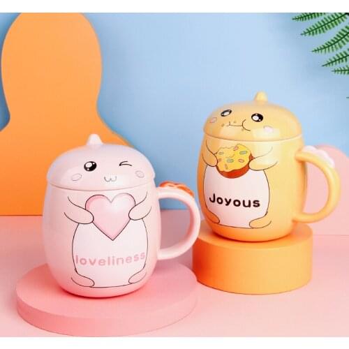 Cute cartoon little dinosaur animal mug with lid spoon