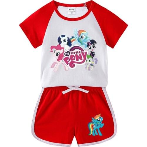 My Little Pony Kawaii Kids Clothes Set Funny T-shirt for Girls Cartoon T Shirt Boys Tshirt Shorts Sports Set Suit