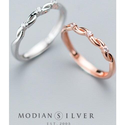 Modian Hot Radiant Zircon Geometric Twist Open Adjustable Sterling Silver 925 Ring for Women Luxury Wedding Gift Fine Jewelry