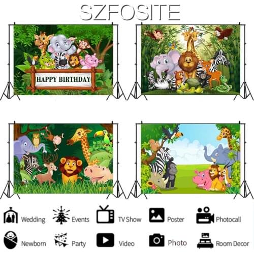 Cartoon Zoo Happy Animal Backdrop Baby Birthday Party Decorative Kids Bathing Newborn Custom Background Photography Studio Photo