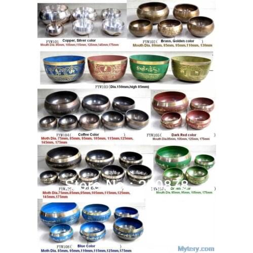 MW-18 Wholesale Tibet Buddhist Singing Bowl Set White Metal Brass Handicrafts Healing Yoga Bowls Various Sizes