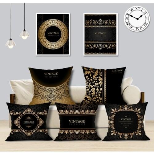 Quality Vintage Retro Stylish High Density Decorative Pillow Covering Throw Sofa Seat Car Cushion Cover Black Gold Frame Fashion