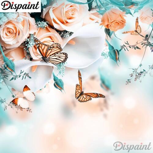 Dispaint Full Square/Round Drill 5D DIY Diamond Painting "Flower Rose butterfly" 3D Embroidery Cross Stitch 5D Home Decor A10608