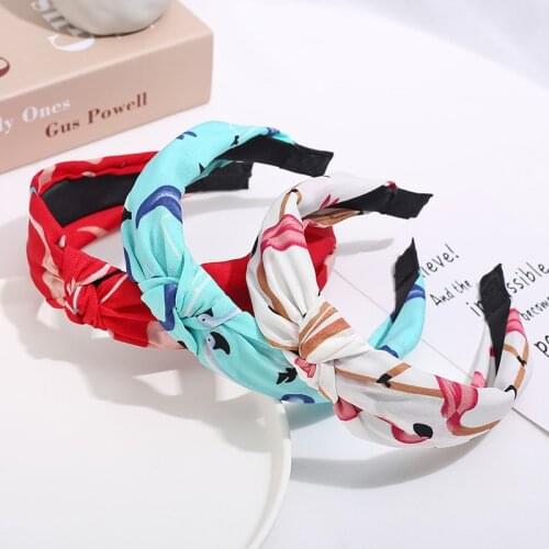 Printing Flower Knotted Flamingo Hairbands for Women Flamingo Hair Hoop Girls Headband Make Up Hair Accessories FG057