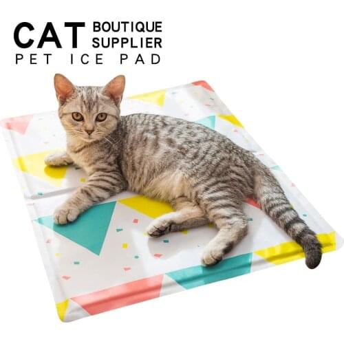 Pet Summer Cooling Ice Pad Washable Dog Kennel Mattress Cat Folding Cool Mat Geometric Pattern Double-sided Mat Pet Supplies