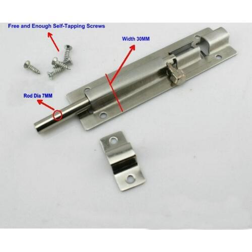 Wholesale 10PCS 5Inch=125MM Long (30MM Width, 7MM Rod Dia) Stainless Steel 304 Door Bolt, Door Drop Bolt, Security Latch
