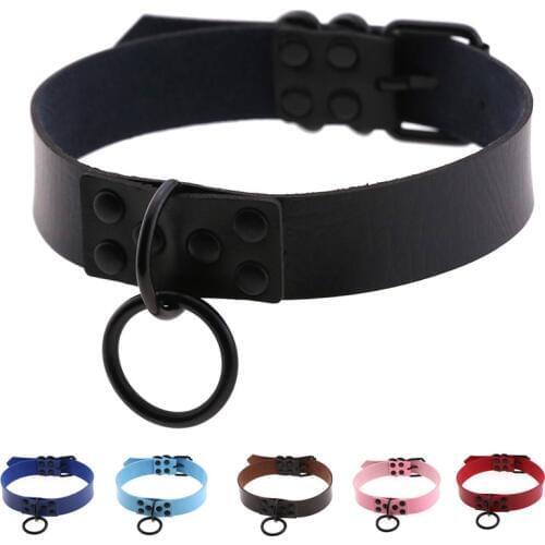 DIEZI Hiphop Women Men Harness Harajuku Anime Necklaces Metal Black Round Goth Choker Collar Necklace Neck Choker Jewelry