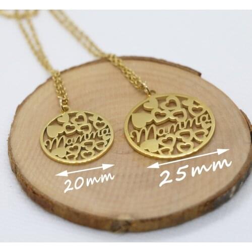 Love Initial Name Letters Mamma Charm Pendant Necklaces Hollow Round Heart Steel Chain Jewelry Family Love Mother Necklace