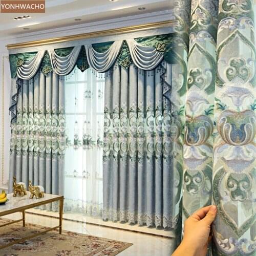 Custom curtain new luxury American style living room chenille embroidery thick cloth blackout curtain valance tulle panel C161