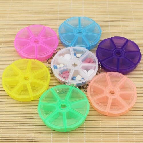Portable 7 Slot Health Pill Case Organizer Medicine Drug Round Box EK-New